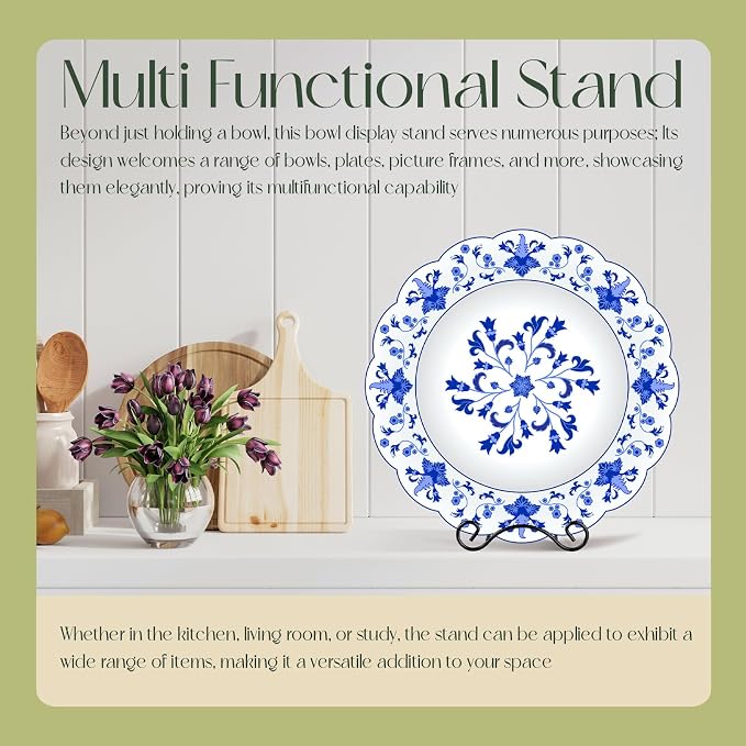 Wrought Iron Bowl Deep Platter Stand Detachable Metal Scroll Display Rack Easel - Image 6