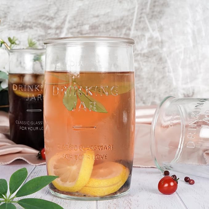 Dingerjar 20 OZ Glass Cup Set of 6, Elegance Modern Simplicity Drinking Glasses - Image 7