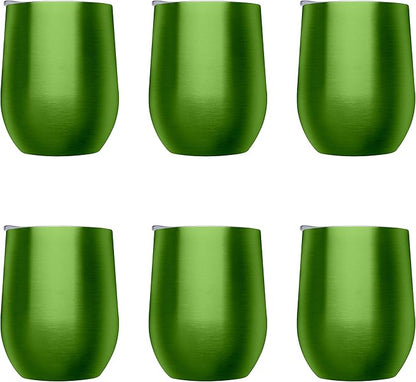 DISCOUNT PROMOS Stemless Wine Glass Tumblers with Lids by Largo 11 oz. Set of 6, Bulk Pack - Perfect for Wine, Cocktails, Other Hot & Cold Beverages - Lime Green