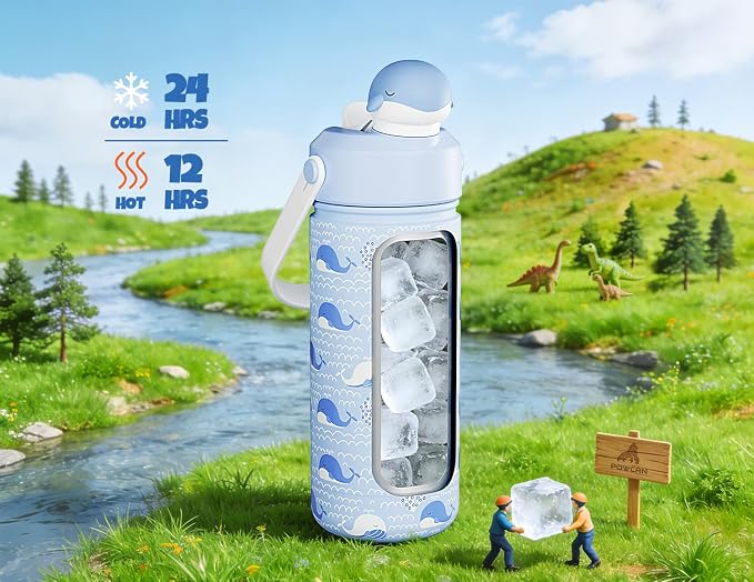 POWCAN 18 oz Kids Water Bottle for School: 2-in-1 Straw Spout Lid - Image 2