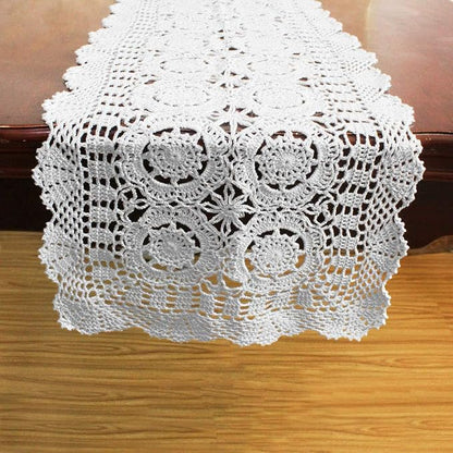 Cotton Handmade Crochet Lace Table Runner White Rectangle Coffee Table Dresser - Image 5