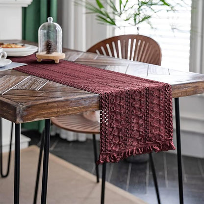 Macrame Table Runner Burgundy Boho Table Runners - Image 3