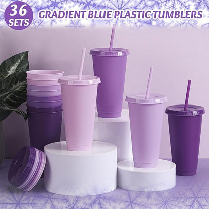 Skylety Plastic Cups with Lids and Straws 24 oz Reusable Tumbler Large Travel - Image 4