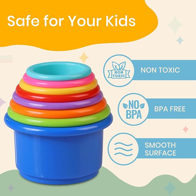 Stacking Cups Baby Toy Educational Cup Stacking Set 8-Pc Rainbow Stackable Cups - Image 4