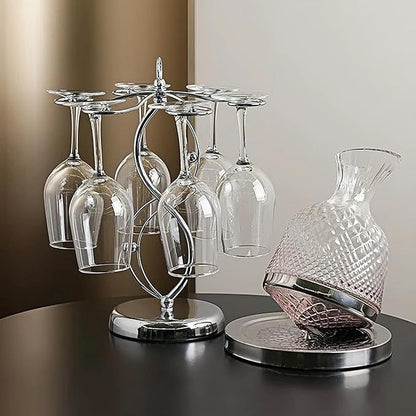 Wine Glass Holder Stand-Elegant Countertop Stemware Rack for 6 Glasses - Freestanding Stainless Steel Drying Organizer for Home Bar, Kitchen & Dining Table Decor