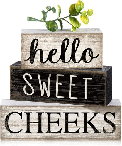 Moucuny 4 Pcs Bathroom Shelf Decor Hello Sweet Cheeks Sign Farmhouse Bathroom by Moucuny