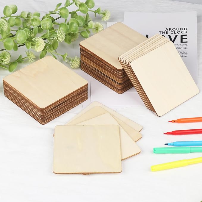 200 Pieces Unfinished Wooden Squares, 4 x 4 Inch Natural Square Wood Cutout - Image 4