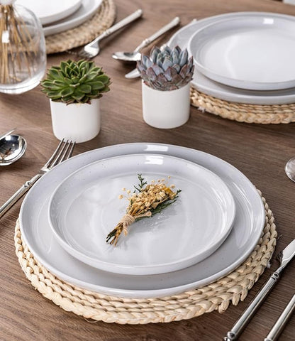 AmorArc Ceramic Dinner Plates Set of 6,10.5 Inch Stoneware Plates Set for Dinner, Elegant Dish Set with Rustic Terracotta Underside, Microwave & Dishwasher Safe, White