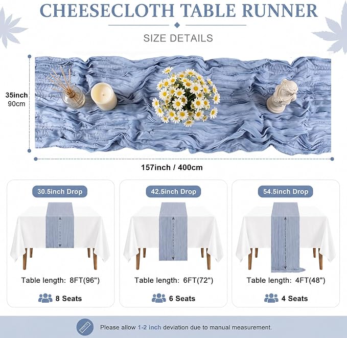 Cheesecloth Table Runner 13.3FT Long Boho Table Runner Vintage Rustic Gauze - Image 2