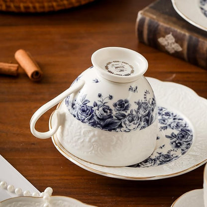 TATSUMI Interglio Embossed Bone China Tea Cup and Saucer Set, 3 Pieces Vintage - Image 7