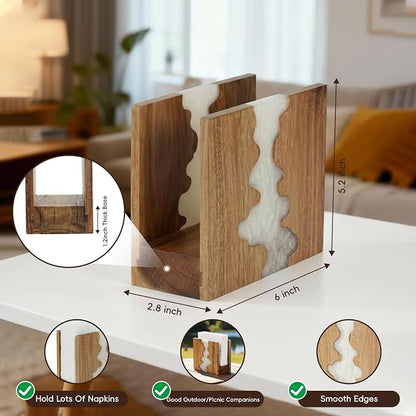 Acacia Wood Napkin Holder for table, Handmade Epoxy Resin Tissue Box Holder - Image 3