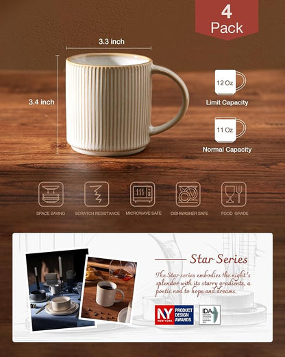famiware Coffee Mug Set for 4, Star 12 oz Catering Mugs Cup Set - Image 3
