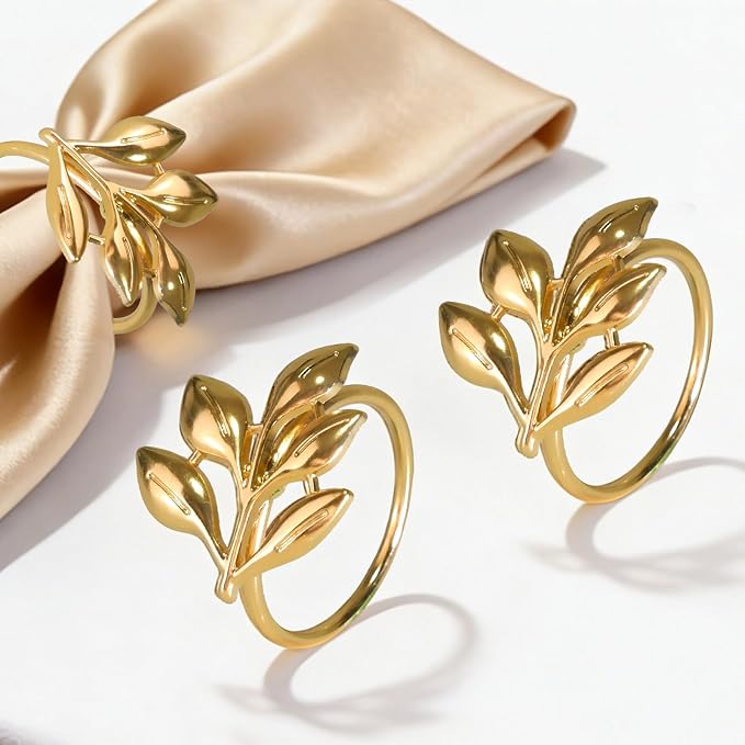 Leaf Napkin Rings Set of 100 Metal Napkin Rings Bulk Table Napkin Ring Suitable - Image 2