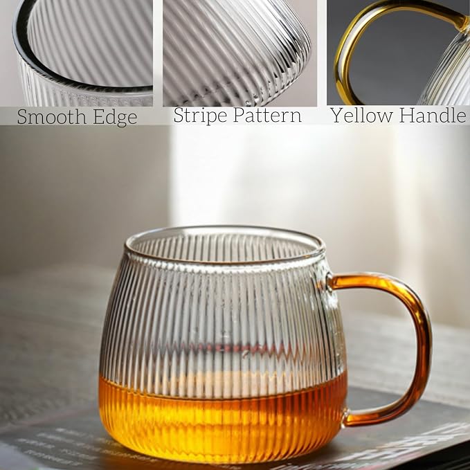 AVLA 6 Pack Glass Coffee Mugs, 16 OZ Unique Vertical Stripes Coffee Cup - Image 6