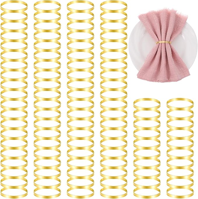 100 Pcs Gold Napkin Rings, Metal Napkin Ring Napkins Holders Buckles, Stylish by Unknown