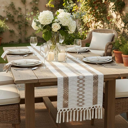 Fall Table Runner for Coffe Table Home Boho Decor 12x90 Inch Beige | 90 Inches - Image 7