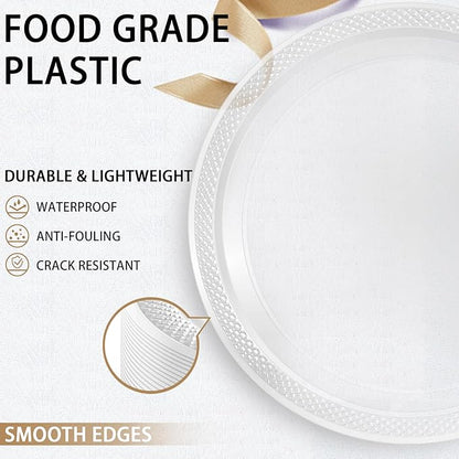 WELLIFE Clear Party Plates 9 Inch -150 Count for Party, Disposable Plastic Dinner Plates for Birthday Wedding Engagement Easter