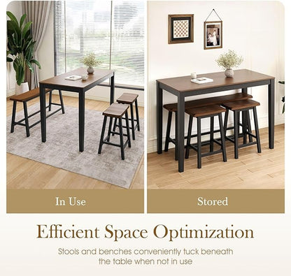 Sophia & William Dining Table Set for 4, Wooden Kitchen Table Set with Bench and 2 Chairs, Space-Saving Farmhouse Dining Sets,Walnut & Black