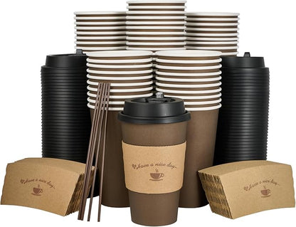 LITOPAK 100 Pack 16 oz Coffee Cups by LITOPAK