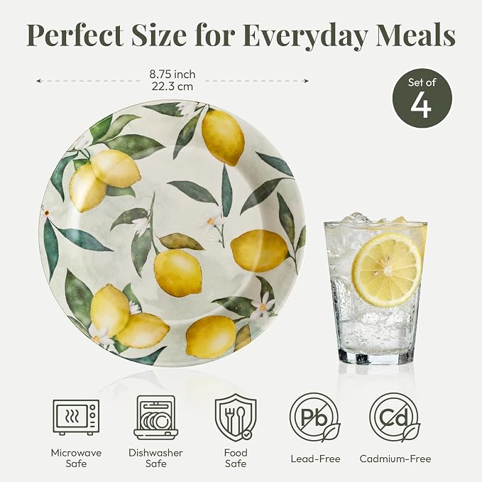 Bico Lemon Dreams Salad Plates Set of 4, 8.75 Inch Ceramic Dessert Plates - Image 2
