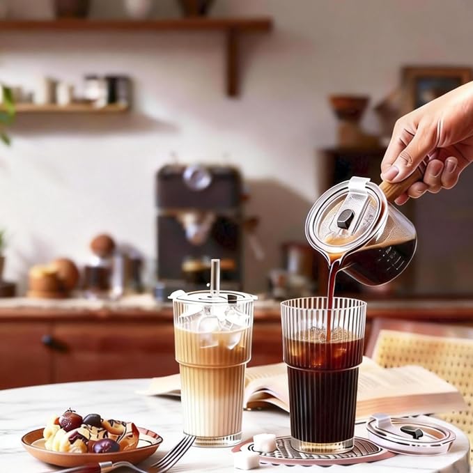 4pcs Ribbed Glass Tumbler with Straw and Lid - 20oz Reusable Iced Coffee Cups - Image 8
