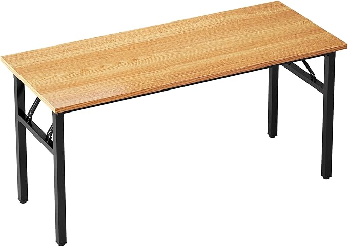 Need Folding Desk, 54 inch Large Computer Desk for Home Office, No Install Needed Study Student Writing Table Desk Workstation, Teak Black