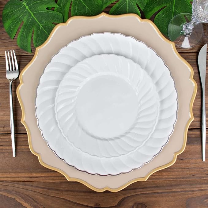 Efavormart 12-Pack 7.5" White Flair Rim Plastic Salad Dessert Plates, Elegant - Image 2