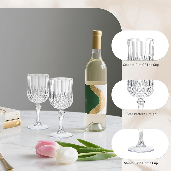 7OZ Plastic Wine Glasses, Reusable Vintage Goblets Unbreakable Drinking Glasses - Image 5