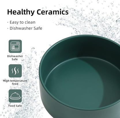 Ceramic Raised Dog and Cat Bowl Set, 2 Heights Elevated Stand, Food and Water Bowl for Small Breed Dogs, Cats, Kitty, Weighted Dog Dishes, Pet Bowls(5.1'',13.5oz, Green)