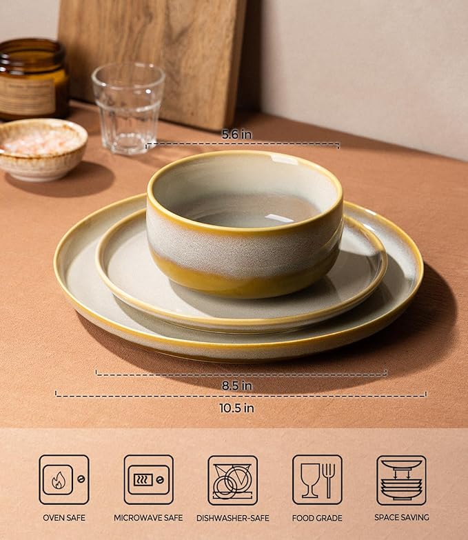 Ceramic Dinnerware Set for 8, 24-Piece Plates and Bowls Set | Handmade Reactive - Image 2
