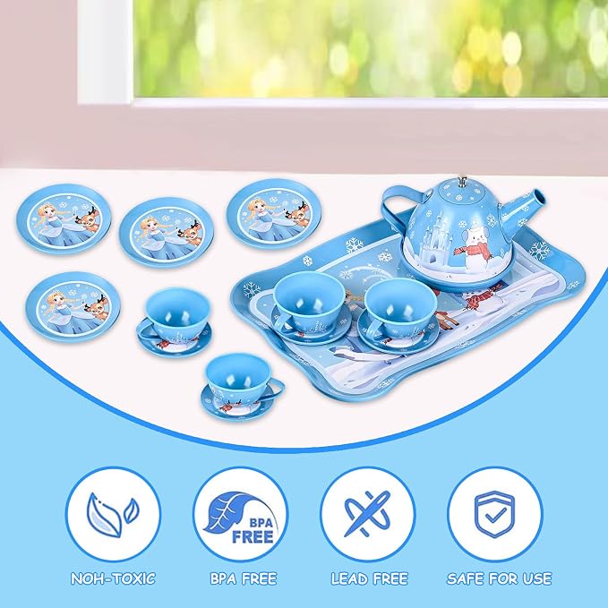 Tea Party Set for Little Girls, Pretend Tin Teapot Set - Image 4