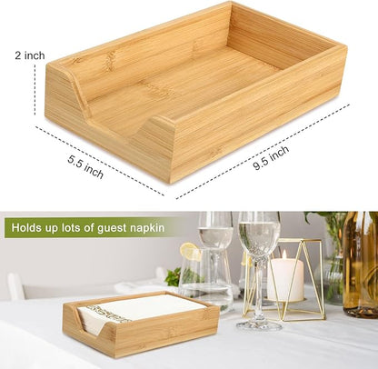 Guest Towel Holder Tray for Bathroom and Table - Modern Bamboo Napkin Holder for Farmhouse Bar and Party