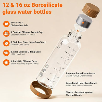 12 oz Glass Juice Bottles 6 Pack, Leakproof Borosilicate Glass Bottles | - Image 3