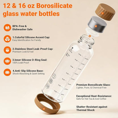 12 oz Glass Juice Bottles 4 Pack, Leakproof Borosilicate Glass Bottles | - Image 3