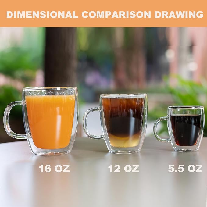 YUNCANG Double Wall Coffee Mugs, 16 Ounces-Clear Glass Cups - Image 7