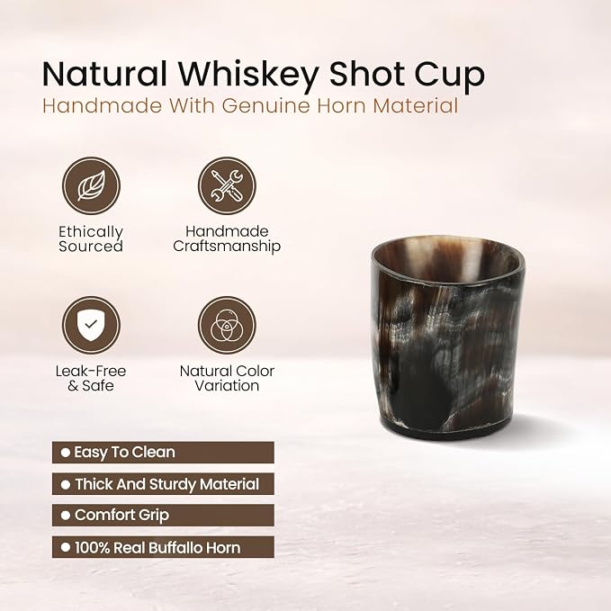 Handicrafts Home Handmade Horn Shot Glasses Set of 6, 3 oz Natural Viking - Image 2