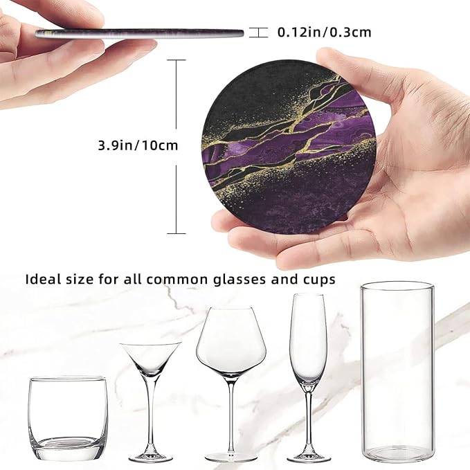 6 Pcs Abstract Black and Purple Marble Leather Coasters - Image 8