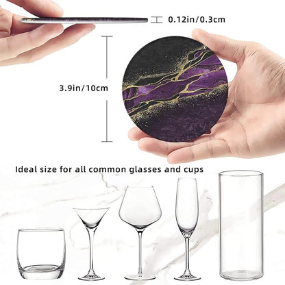 6 Pcs Abstract Black and Purple Marble Leather Coasters - Image 8
