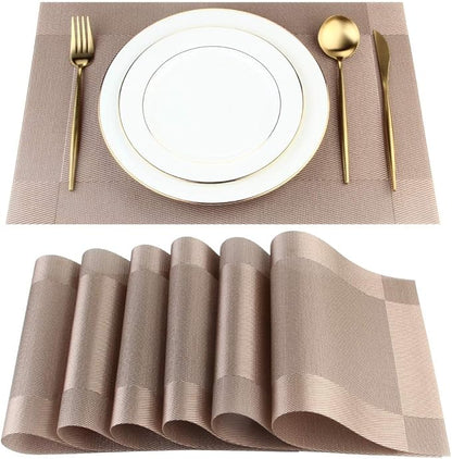 DACHUI Placemats Set of 4, Stylish Woven Place Mats for Dining Table, Washable & Durable PVC Table Mats (Champagne)