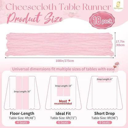 Showgeous 18 Pack Light Pink Cheesecloth Table Runner, 17 x 108 Inches | Boho - Image 2