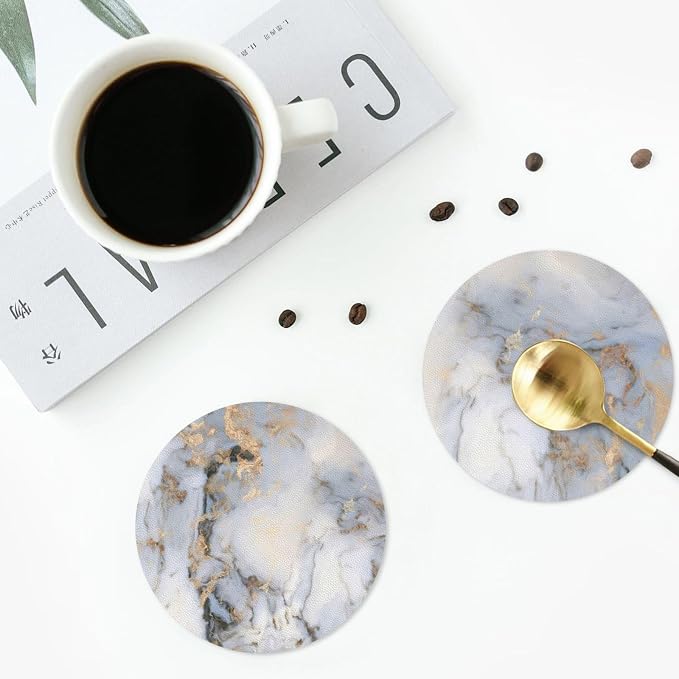 White Gray Gold Marble Coasters Set of 6 Coasters - Image 5