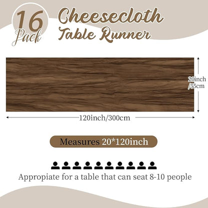 16 Pack Brown Cheesecloth Table Runners 20x120 Inch Gauze Table Runner Cheese - Image 3