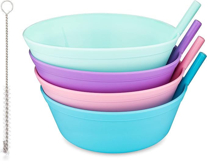 Cereal Bowls with Straws for Kids Childrens Bowls with Straw Built in for Kids - Image 4