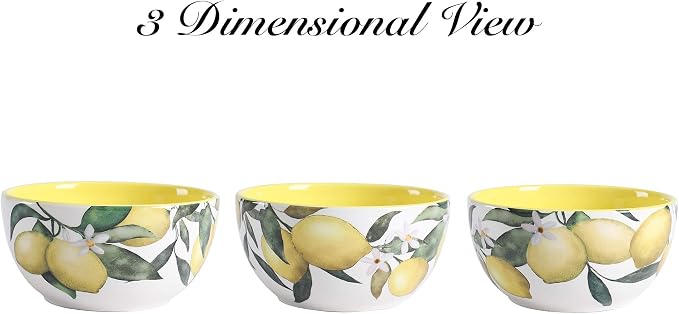 Bico Lemon Dreams Cereal Bowls Set of 4, 26 oz Deep Ceramic Soup Bowls - Image 3