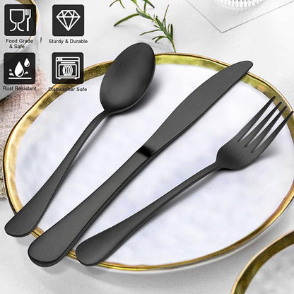 LIANYU 30 Piece Matte Black Silverware Set, Satin Finish Black Flatware Cutlery - Image 2