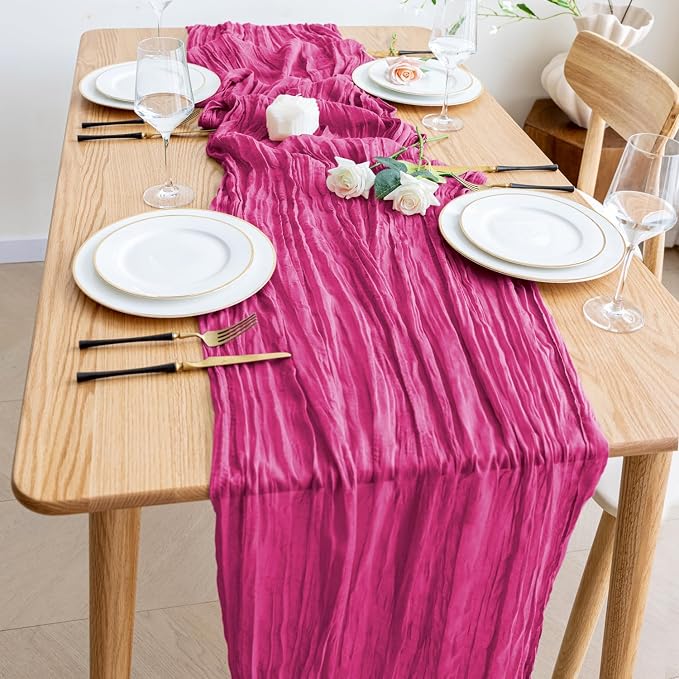 Cheesecloth Table Runner Fushia 10FT Boho Gauze Runner, 12 Pack | 120 Inch - Image 6