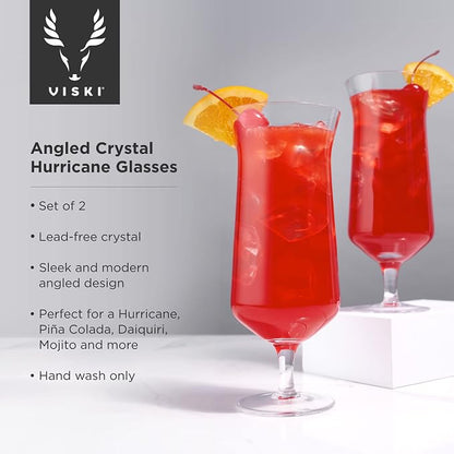 Viski Raye Hurricane Glasses, Tropical Cocktail Glass, Crystal Glasses Gift set - Image 2