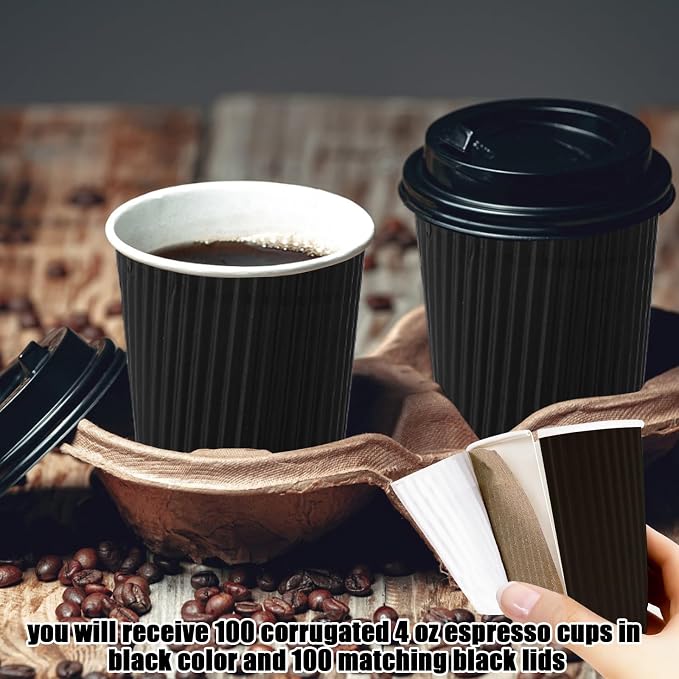 100 Pcs 4oz Paper Espresso Cups Ripple Wall Hot Cups - Image 4