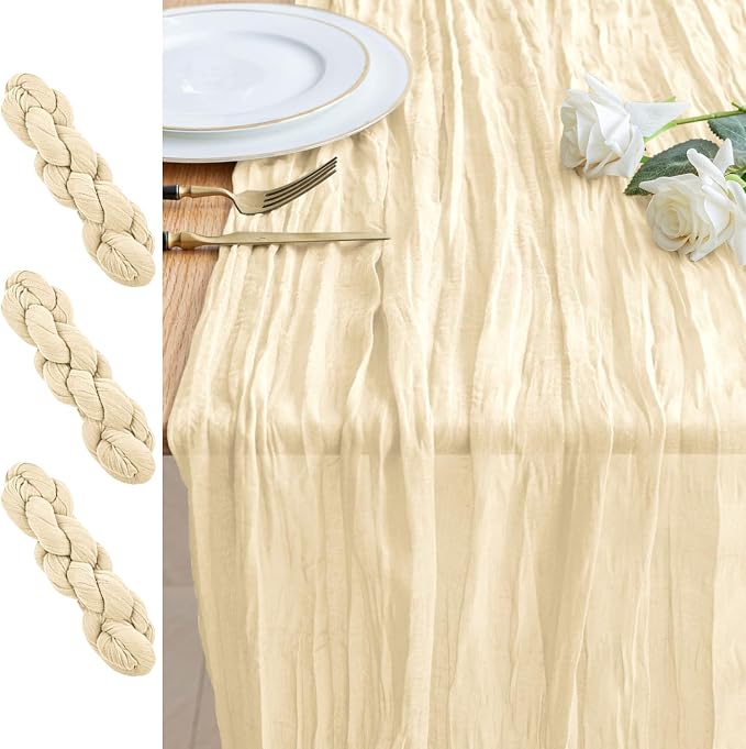 Cheesecloth Table Runner 10FT 3Pcs Beige Boho Gauze Rustic Sheer Runners | by Xiomot