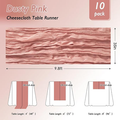 12 Pack Dusty Pink Cheesecloth Table Runner 120 Inch Boho Wedding Decor | - Image 2